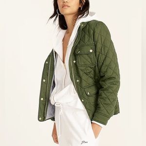 J. Crew Green Quilted Downtown Zip/Snap Cotton Jacket